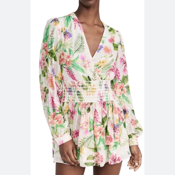 ROCOCO SAND RUE FLORAL SHORT DRESS LONG SLEEVE TROPICAL XS - Picture 1 of 9